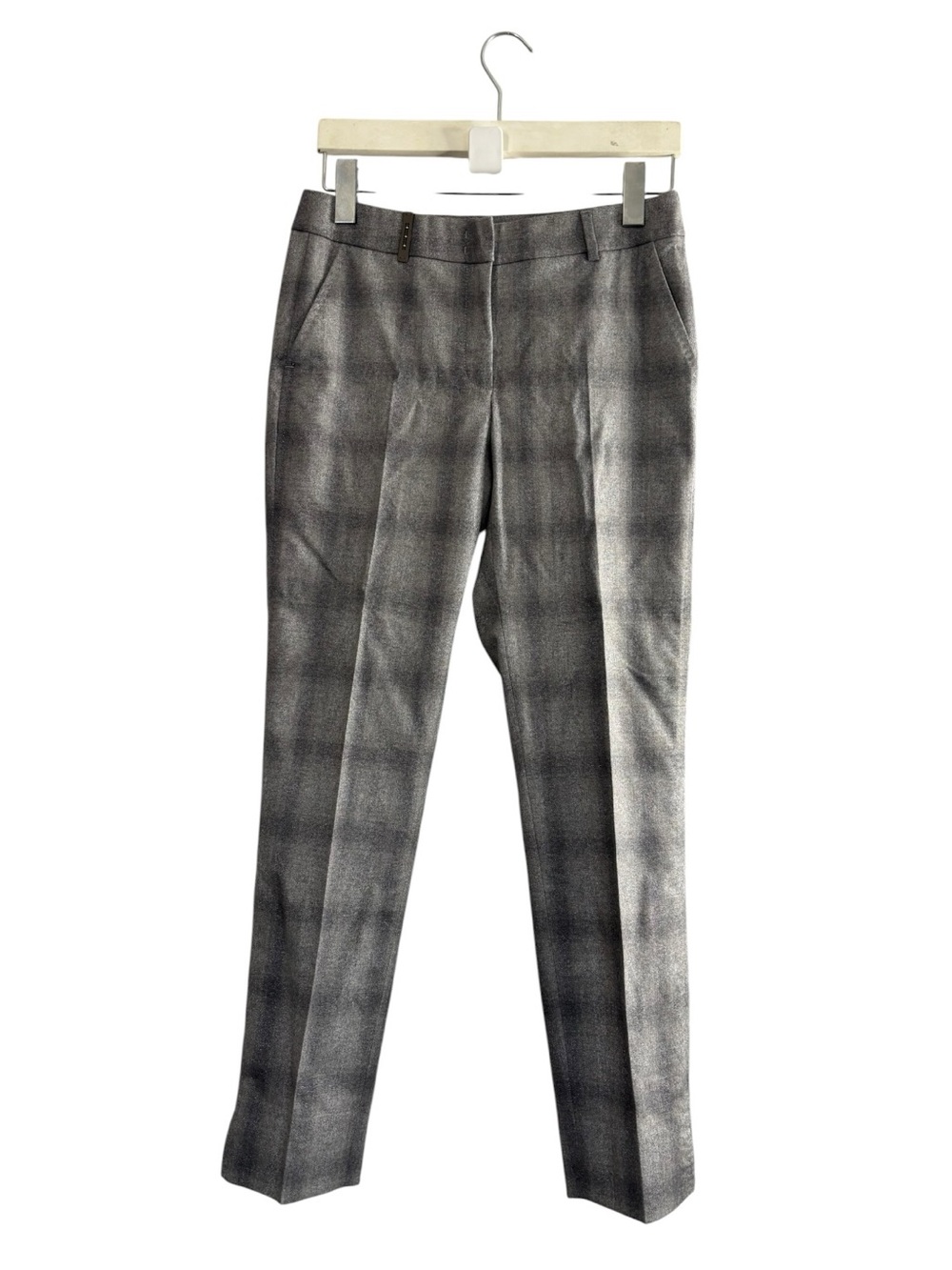 Peserico 4718 Handmade Tailored  Pants Fleece Wool Plaid Shimmer Sz Tag 42 US 6